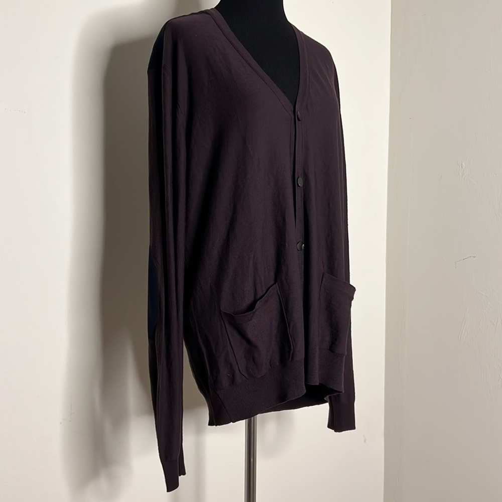 LANVIN Lightweight Dark Purple Button Front Cardigan XL